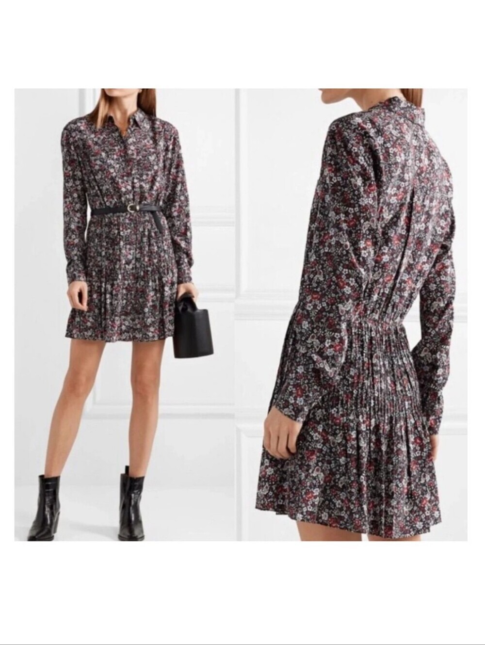 Veronica Beard Black Floral Silk Dress
